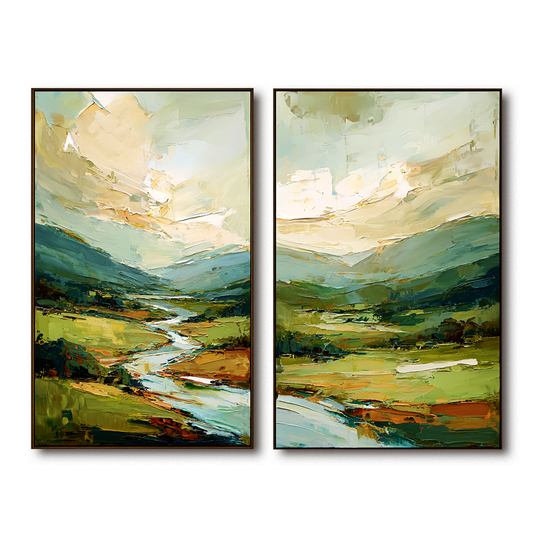 Landscape Diptych Oil Painting, Art Decorative Wall Hanging for Living Room and Bedroom
