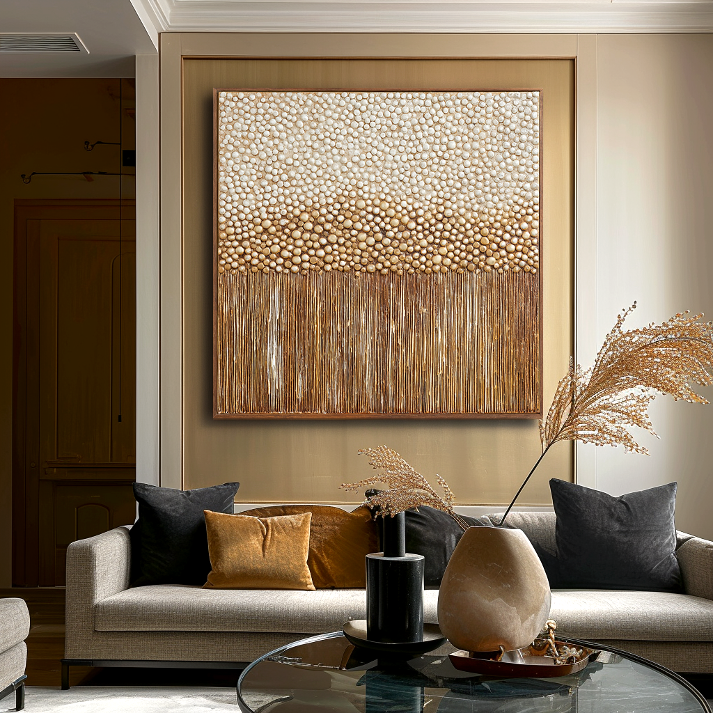 Gilded Pearl Reed-Textured Relief Painting