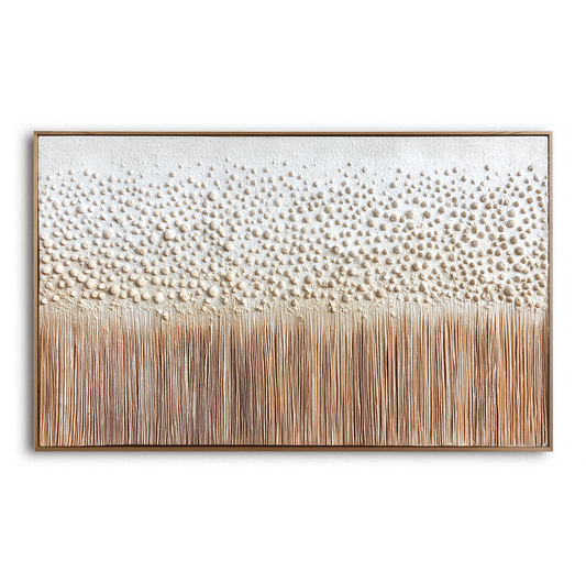 Hand - painted 3D Textured Wall Art: Beige Dotted & Striped Modern Home Decor