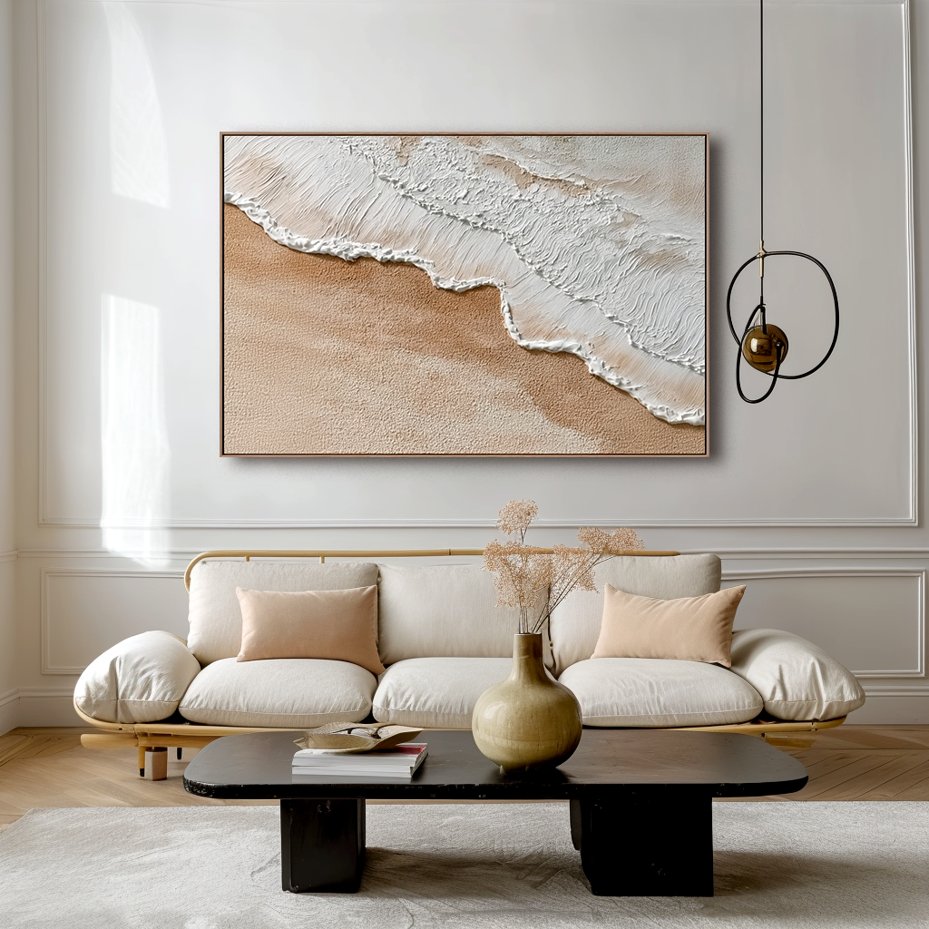 Quiet Surf Edge-Textured Beach Painting