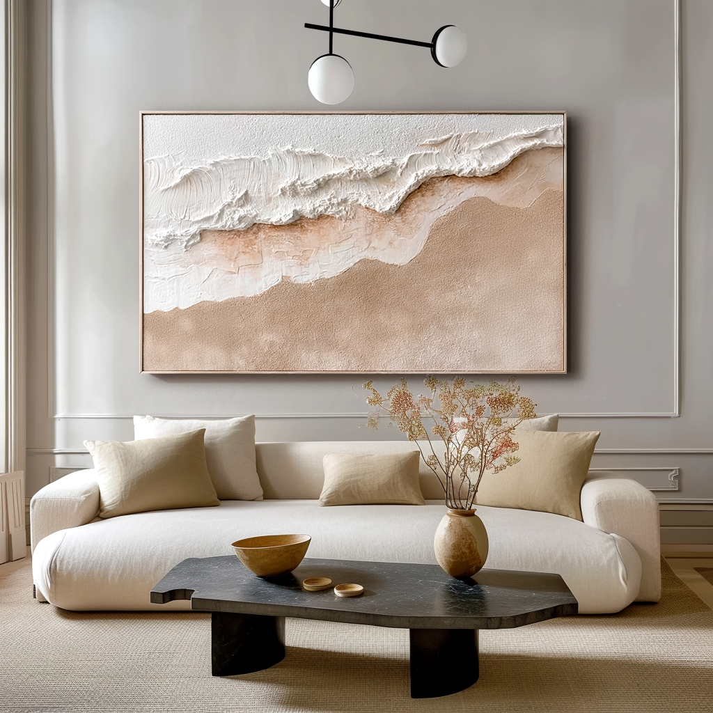 Cream Foamline-Textured Shore Painting
