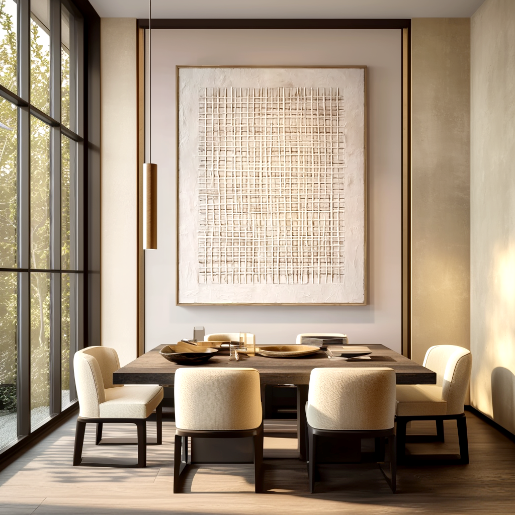 Woven Calm-Cream Lattice Painting