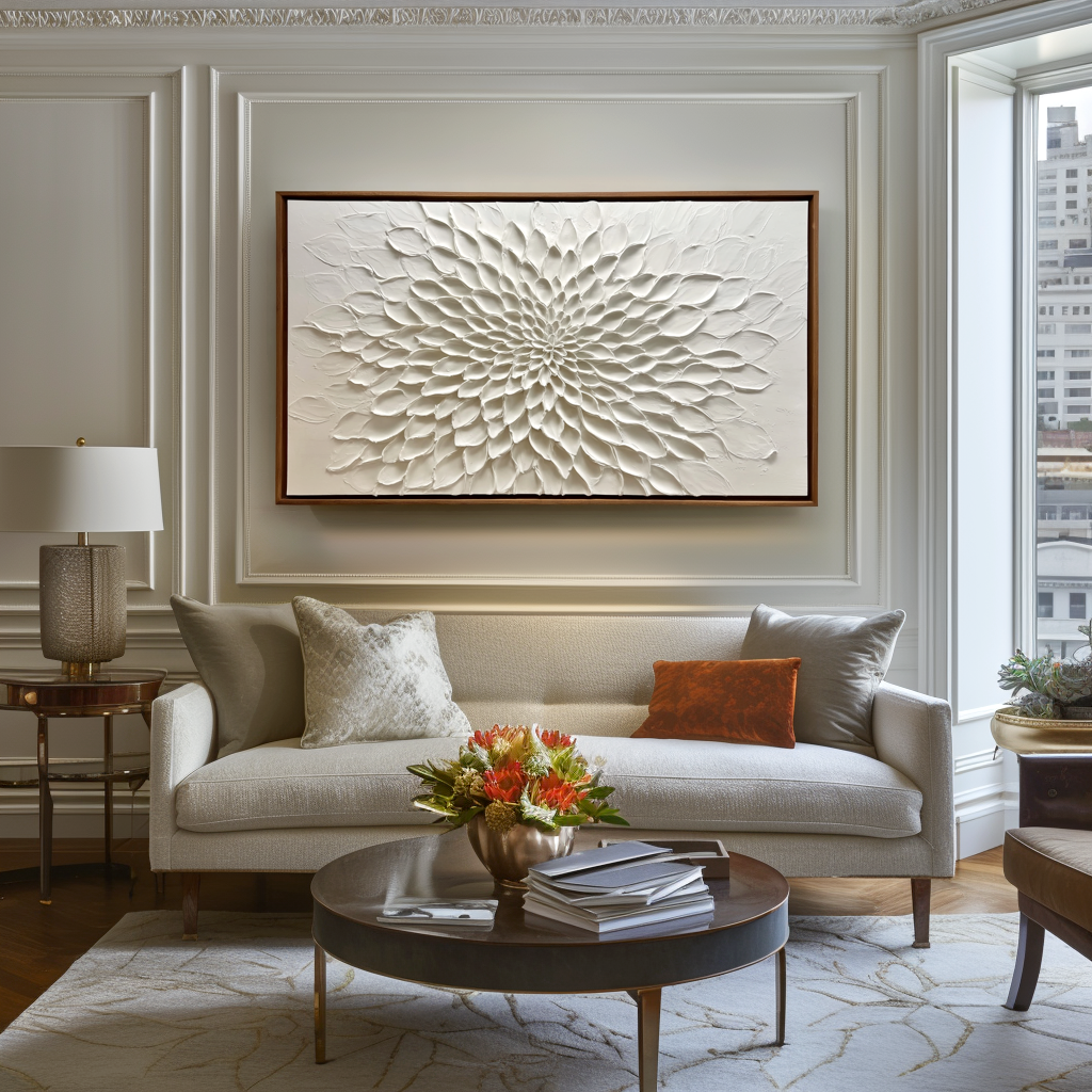 White Mandala Bloom-Textured Relief Painting