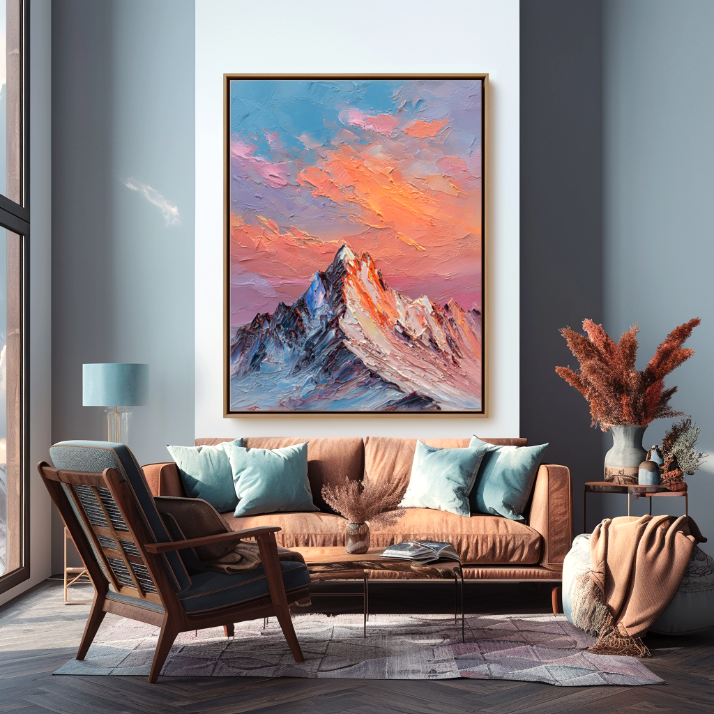 Sunset Summit-Textured Mountain Painting