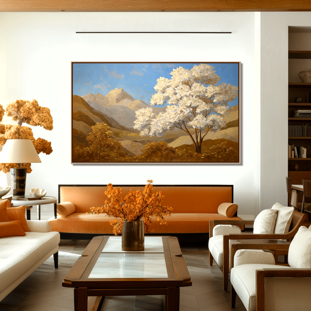 Golden Serenity-Snow Mountain Painting