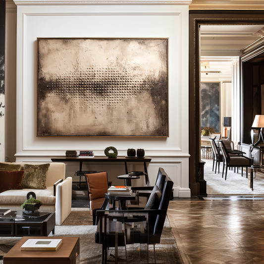 Hand - Painted Abstract Textured Decorative Wall Art with Dot Patterns, Neutral Tones