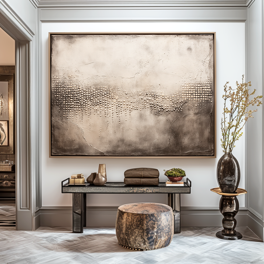 Hand - Painted Abstract Textured Decorative Wall Art with Dot Details, Neutral Tones