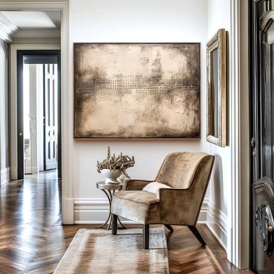 Hand - Painted Abstract Textured Decorative Wall Art with Dot Patterns, Neutral Tones