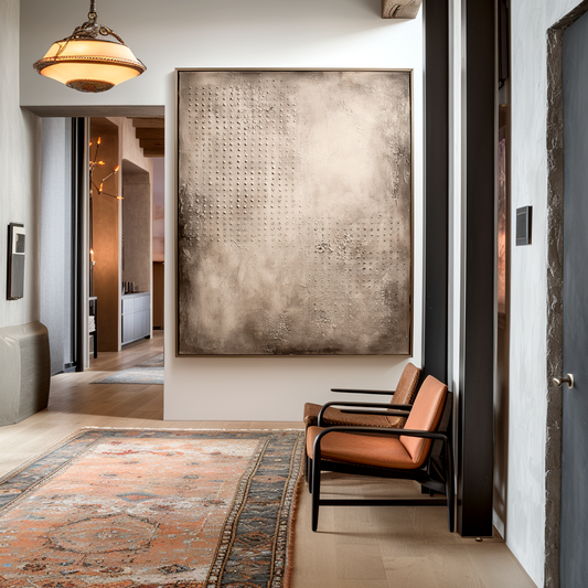 Hand - Painted Abstract Textured Decorative Wall Art with Dot Elements, Neutral Tones