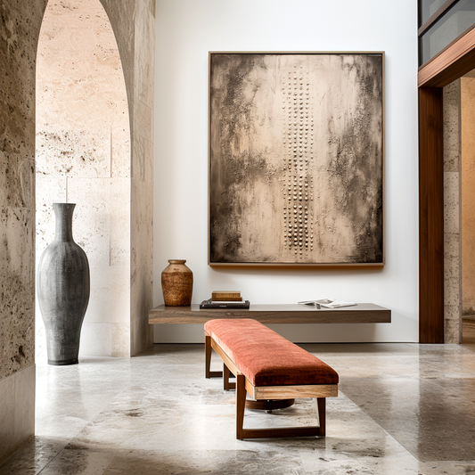 Hand - Painted Abstract Textured Decorative Wall Art with Vertical Dot Patterns, Neutral Tones