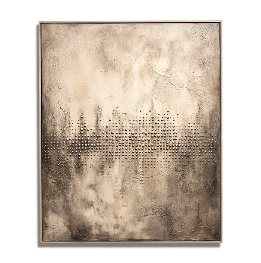 Hand - Painted Abstract Textured Decorative Wall Art with Horizontal Dot Patterns, Neutral Tones