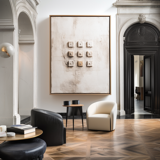 Hand - Painted 3D Textured Abstract Wall Art, Minimalist White with Square Elements