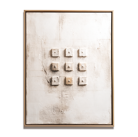 Hand - Painted 3D Textured Abstract Wall Art, Minimalist White with Square Elements