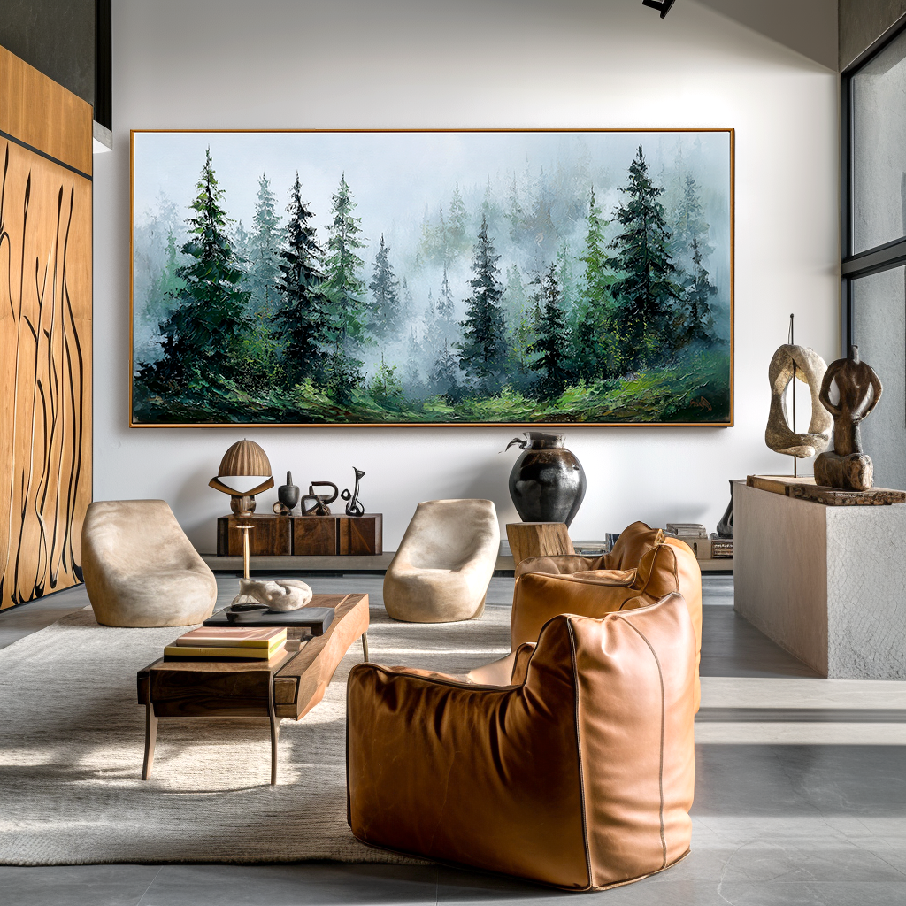 Forest Veil-Panoramic Pine Landscape Painting