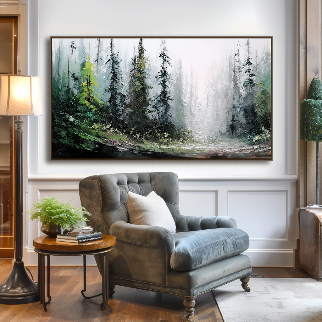 Misty Pines-Forest Landscape Painting