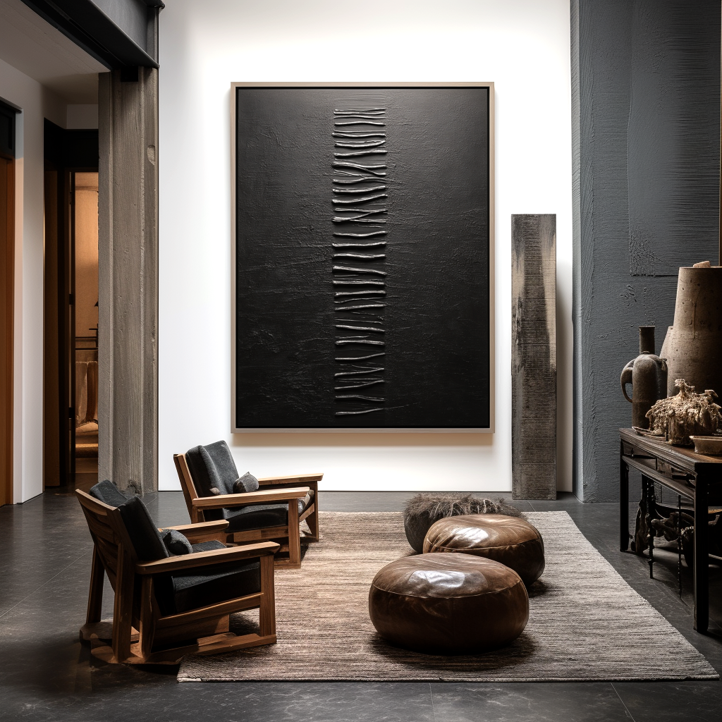 Shadow Ladder-Black Ribbed Painting
