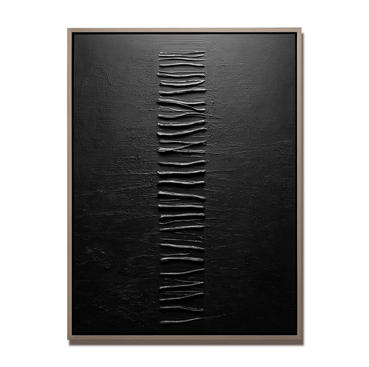 Hand - Painted 3D Textured Black Wall Art, Minimalist Abstract Relief Decor with Linear Patterns