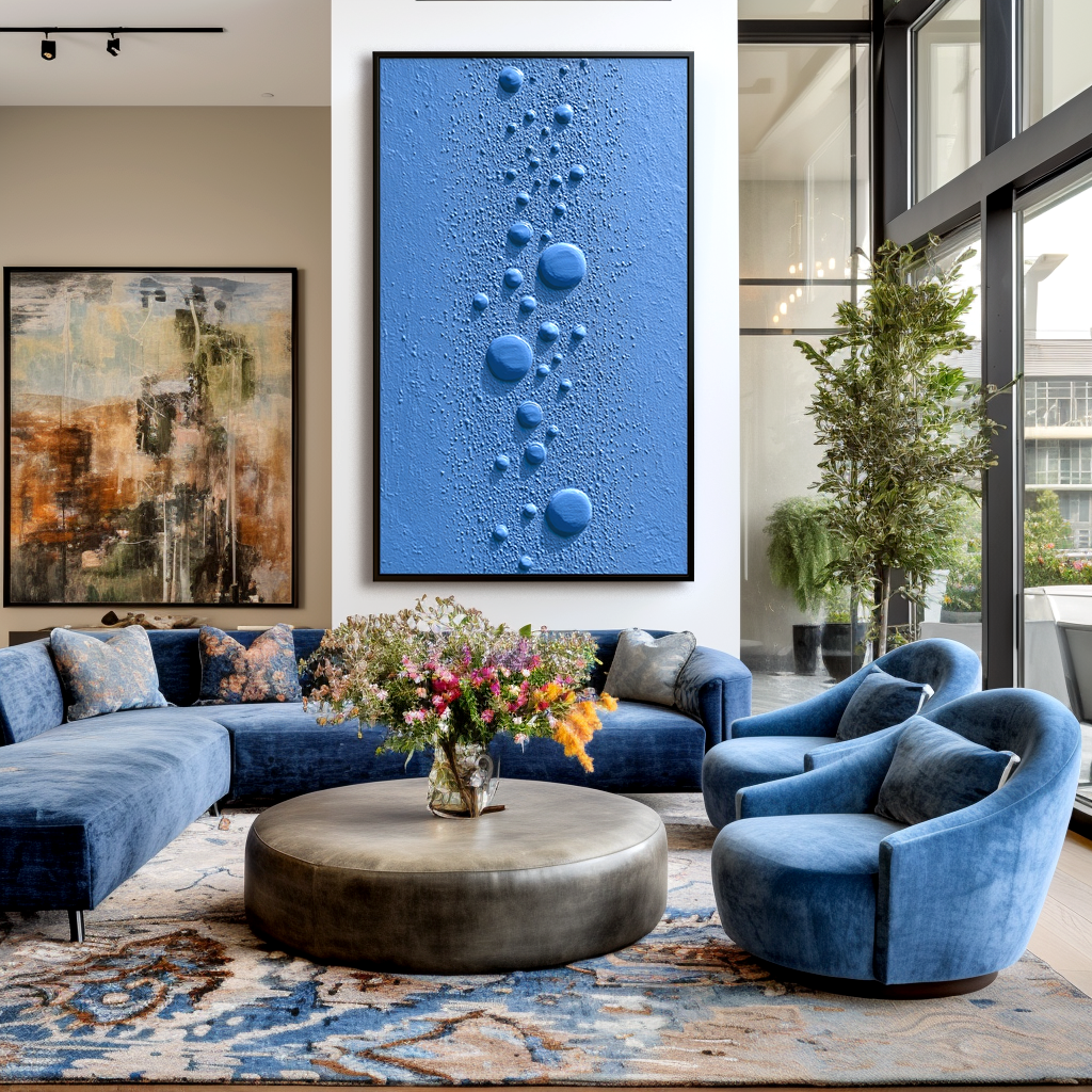 Azure Rise-Textured Blue Bubble Painting