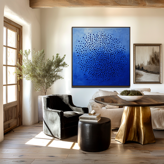 Hand - Painted 3D Textured Blue Bubble Wall Art, Minimalist Abstract Relief Decor