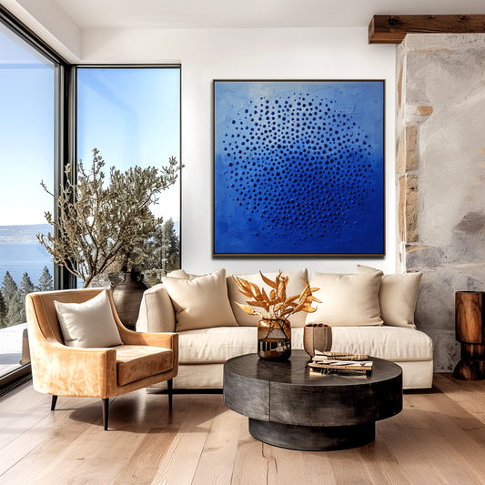 Hand - Painted 3D Textured Blue Bubble Wall Art, Minimalist Abstract Relief Decor