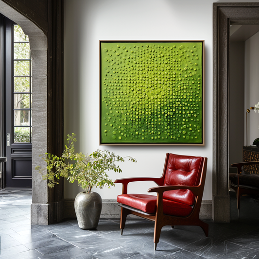 Hand - Painted 3D Textured Green Bubble Wall Art, Minimalist Abstract Relief Decor