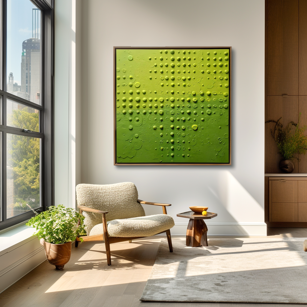 Lime Droplet-Textured Abstract Painting