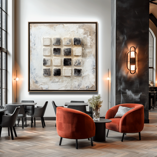 Hand - Painted 3D Textured Neutral - Toned Square Wall Art, Minimalist Abstract Relief Decor