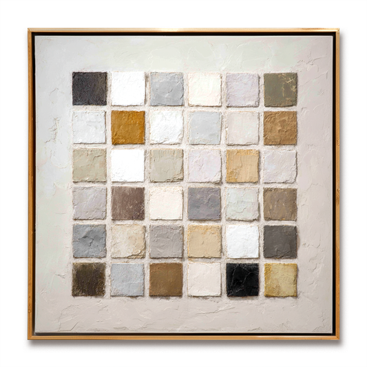 Hand - Painted 3D Textured Neutral - Toned Square Mosaic Wall Art, Minimalist Abstract Relief Decor