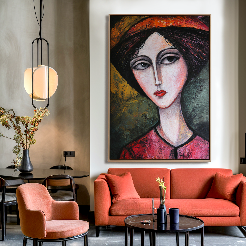 Hand - Painted Abstract Portrait Wall Art, Textured Modern Decor for Home