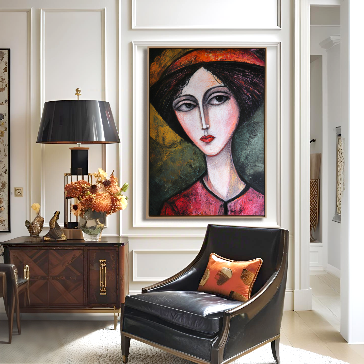 Hand - Painted Abstract Portrait Wall Art, Textured Modern Decor for Home