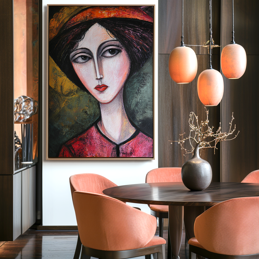 Hand - Painted Abstract Portrait Wall Art, Textured Modern Decor for Home