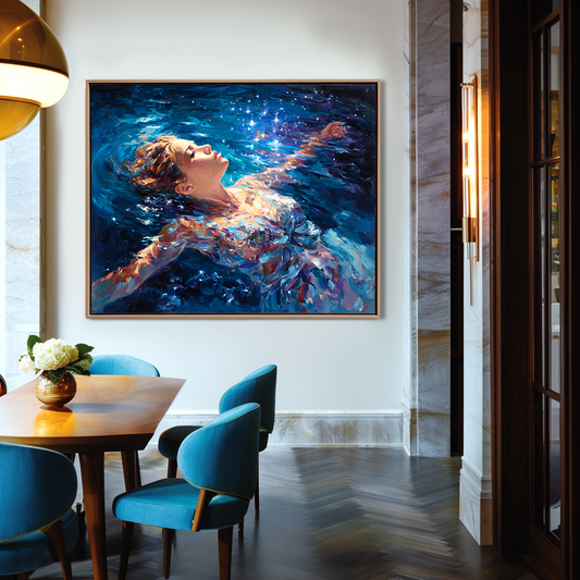 Hand - Painted Impressionist Woman in Water Wall Art, Colorful Textured Modern Decor