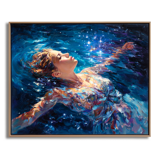 Hand - Painted Impressionist Woman in Water Wall Art, Colorful Textured Modern Decor