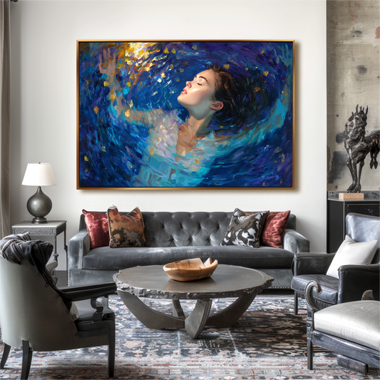Hand - Painted Impressionist Woman Floating in Water Wall Art, Colorful Textured Modern Decor