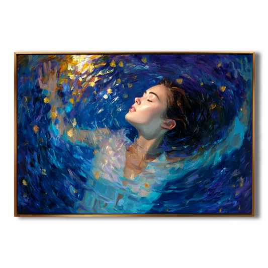 Hand - Painted Impressionist Woman Floating in Water Wall Art, Colorful Textured Modern Decor