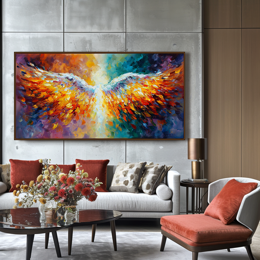 Hand - Painted Impressionist Colorful Winged Wall Art, Textured Modern Decor