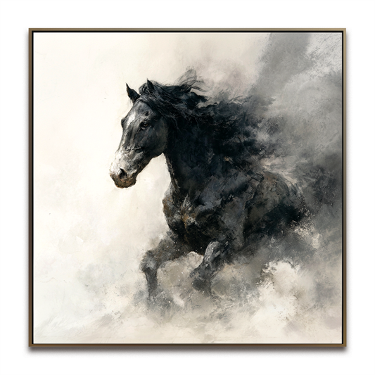 Hand - Painted Abstract Black Horse Wall Art, Dynamic Equestrian Decor for Living Room