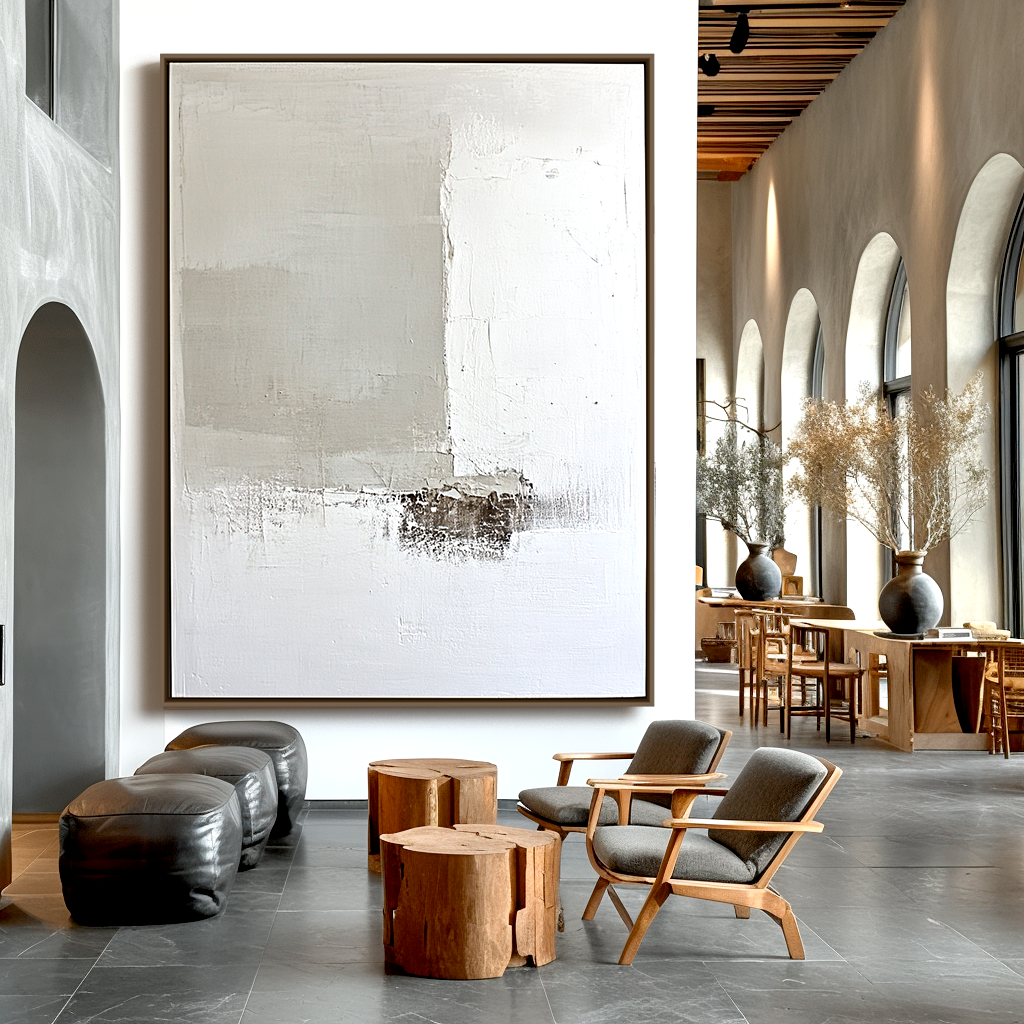 Silent Geometry-Greige Abstract Painting
