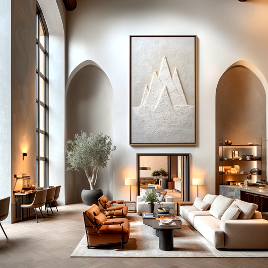 Hand - Painted Textured White Mountain Wall Art, Minimalist Modern Decor