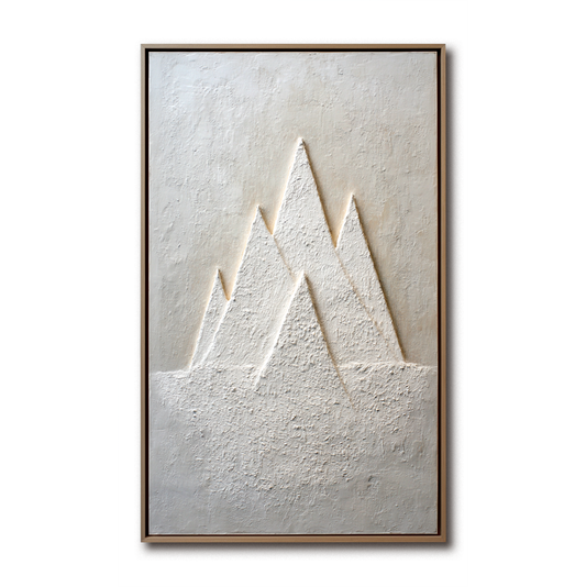 Hand - Painted Textured White Mountain Wall Art, Minimalist Modern Decor