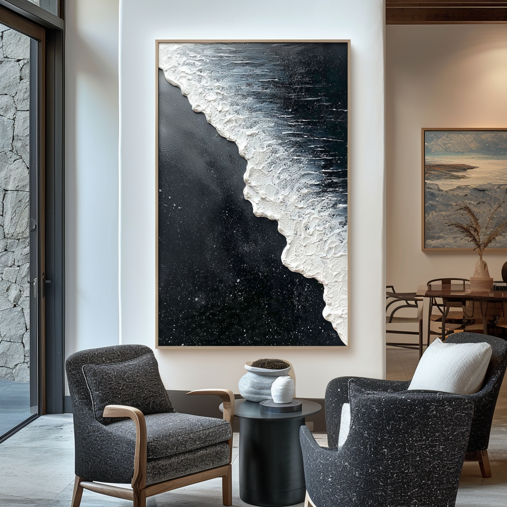 Midnight Surf-Black Ocean Wave Painting