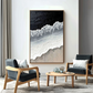 Hand - Painted Textured Black and White Coastal Wave Wall Art, Modern Decor