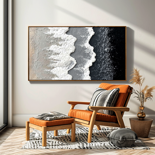 Hand - Painted Textured Abstract Coastal Wave Wall Art, Modern Decor