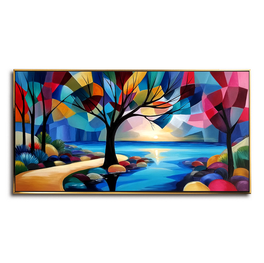 Hand - Painted Colorful Abstract Landscape Wall Art, Modern Decor for Home