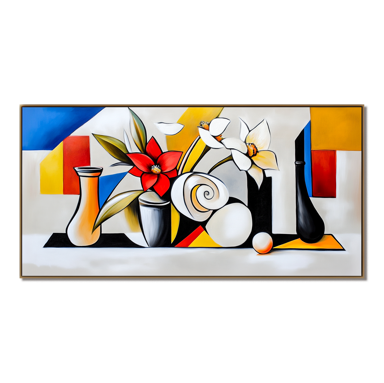 Hand - Painted Cubist Floral Still Life Wall Art, Modern Home Decor