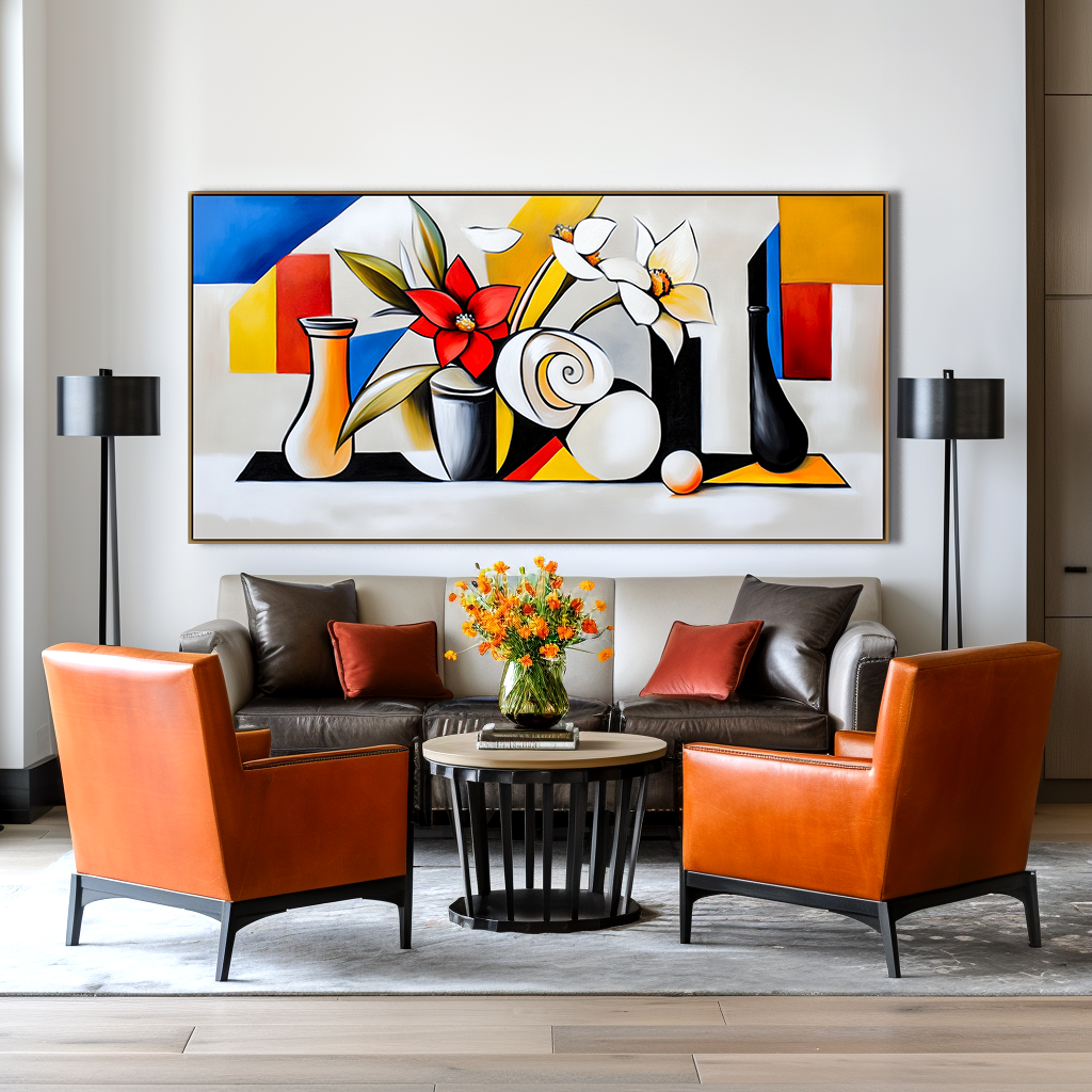 Hand - Painted Cubist Floral Still Life Wall Art, Modern Home Decor