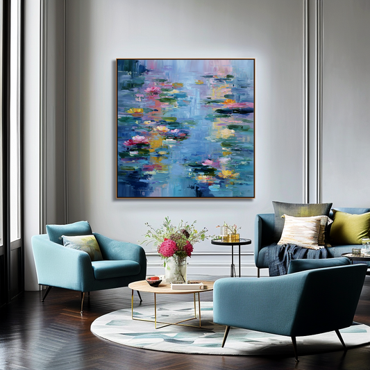 Hand - Painted Water Lilies Pond Wall Art, Impressionist Modern Home Decor