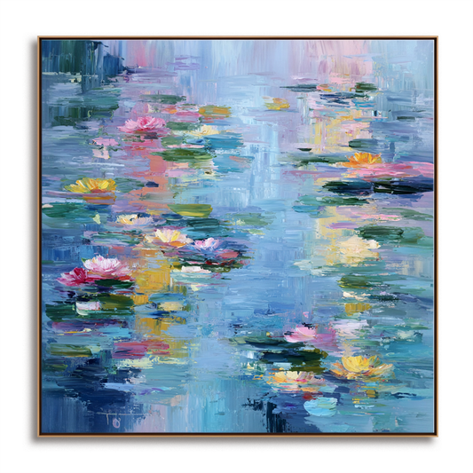 Hand - Painted Water Lilies Pond Wall Art, Impressionist Modern Home Decor