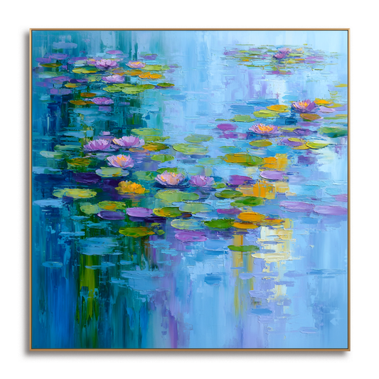 Hand - Painted Colorful Water Lilies Pond Wall Art, Impressionist Modern Home Decor