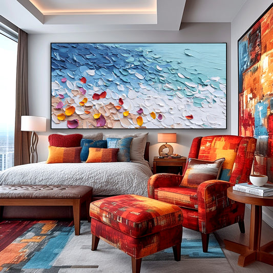Ocean Petals – Textured Seascape Palette Knife Canvas Art, Modern Coastal Wall Décor